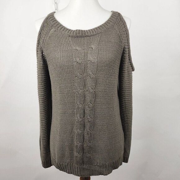 Alya Sweater Knit Olive Green Cold Shoulder Pullover Long Sleeve Womens M - Picture 1 of 4